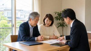 調布周辺の介護事業M&Aと事業承継を相談する経営者と専門家の面談風景