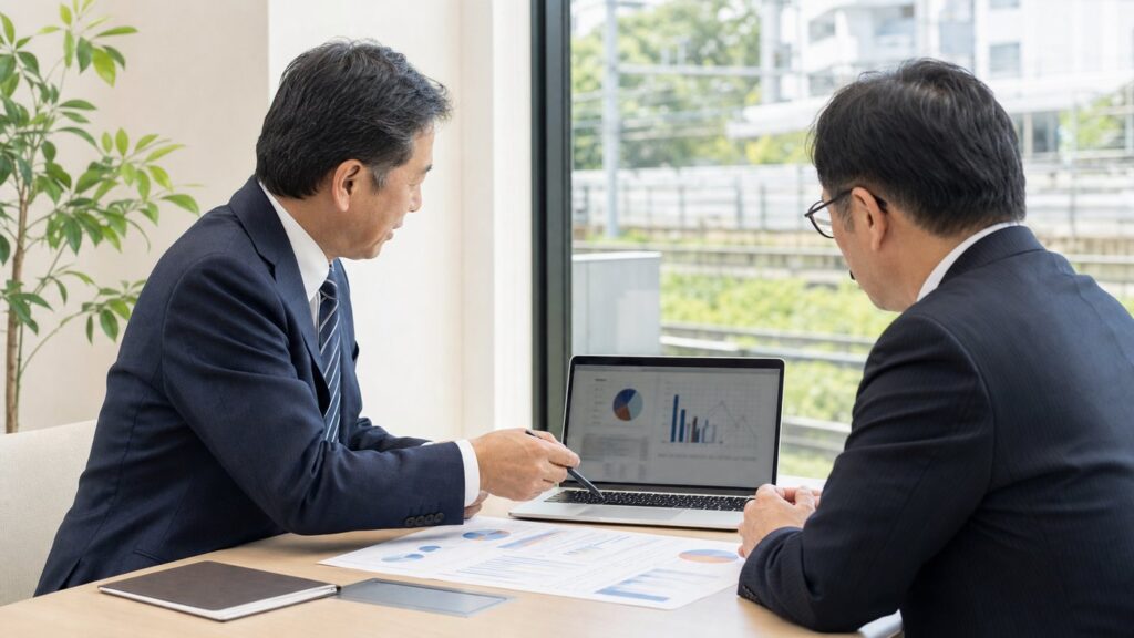 調布周辺のIT企業M&Aと事業承継を相談するビジネス面談風景