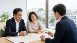 調布周辺の地域企業がM&Aと事業承継の資料を確認する相談風景