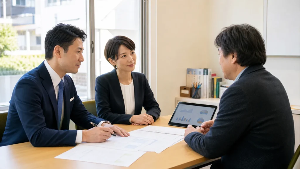調布周辺の学習塾と教育サービスのM&A相談で事業承継資料を確認する様子