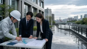 調布M&A災害DDで拠点図・建物・復旧計画を確認する売り手と買い手